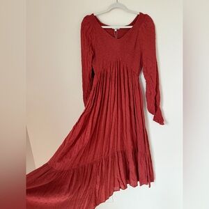 Baltic Born Lainey Smocked Midi Dress in Rustic Burnt Orange